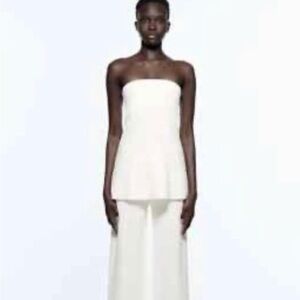 Zara white knit strapless tube bandeau top tunic tank blouse corset shirt dress